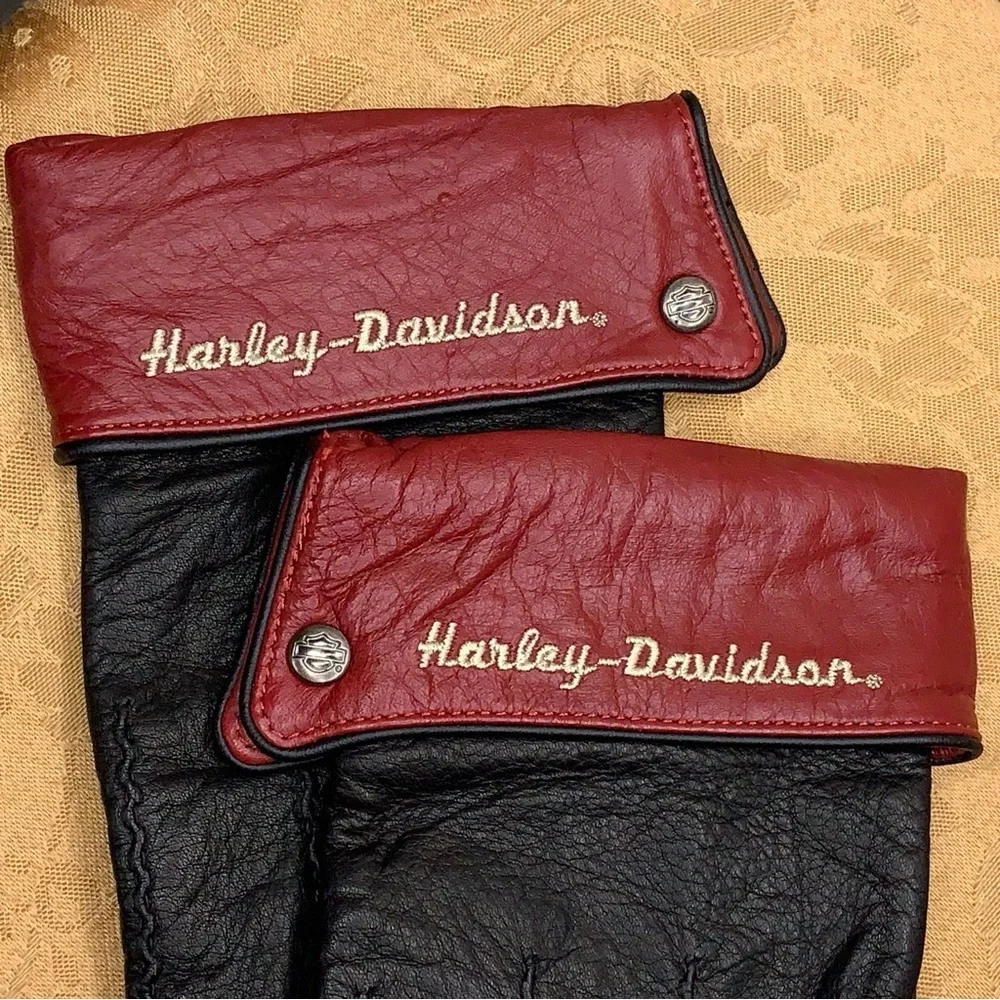 XL Womens Harley Davidson Motorcycle Soft Leather Gloves Embroidered